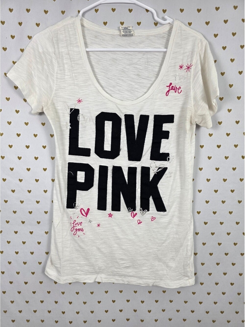 Victorias Secret PINK vintage Love Logo White Tee shirt Y2k Medium